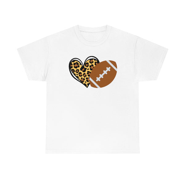 Leopard Print Heart Football Cotton T-Shirt-T-Shirt-Printify-White-S-5.25designs-veteran-family business-florida-melbourne-orlando-knit-crochet-small business-
