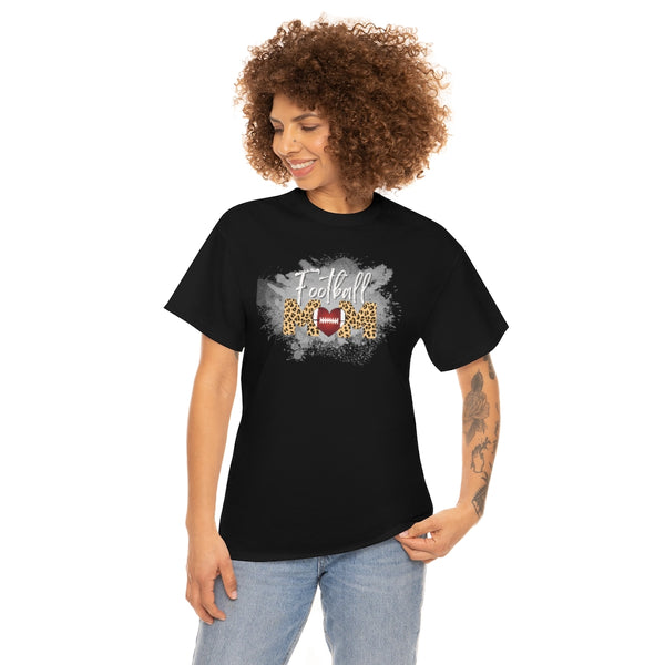 Paint Splash Leopard Print Football Mom Cotton T-Shirt-T-Shirt-Printify-5.25designs-veteran-family business-florida-melbourne-orlando-knit-crochet-small business-