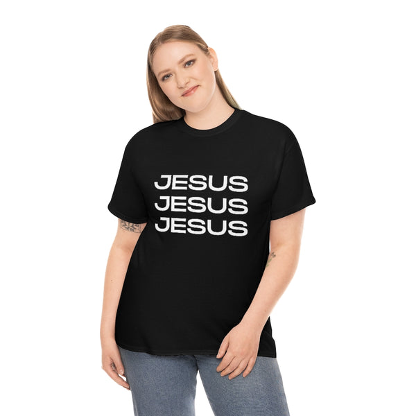 Jesus, Jesus, Jesus Cotton T-Shirt-T-Shirt-Printify-5.25designs-veteran-family business-florida-melbourne-orlando-knit-crochet-small business-