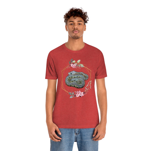 Ball Python Flower border shirt Unisex Jersey Short Sleeve Tee-T-Shirt-Printify-5.25designs-veteran-family business-florida-melbourne-orlando-knit-crochet-small business-