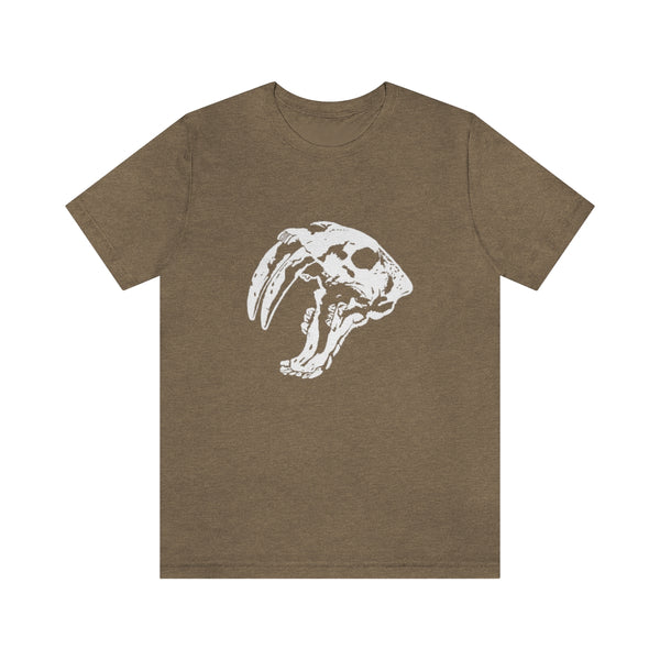 Sabretooth Cat Skull Unisex Jersey Short Sleeve Tee-T-Shirt-Printify-Heather Olive-S-5.25designs-veteran-family business-florida-melbourne-orlando-knit-crochet-small business-