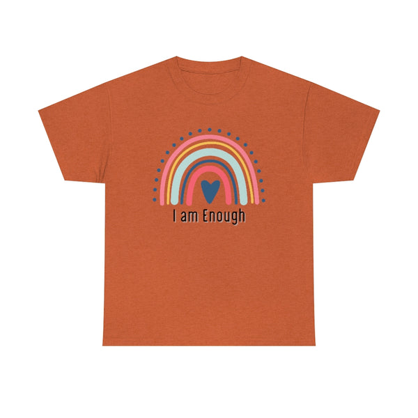 I am Enough Rainbow Cotton T-Shirt-T-Shirt-Printify-Antique Orange-S-5.25designs-veteran-family business-florida-melbourne-orlando-knit-crochet-small business-