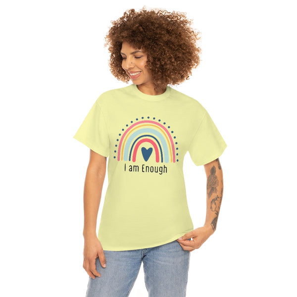 I am Enough Rainbow Cotton T-Shirt-T-Shirt-Printify-5.25designs-veteran-family business-florida-melbourne-orlando-knit-crochet-small business-