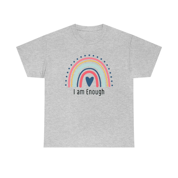 I am Enough Rainbow Cotton T-Shirt-T-Shirt-Printify-Sport Grey-S-5.25designs-veteran-family business-florida-melbourne-orlando-knit-crochet-small business-