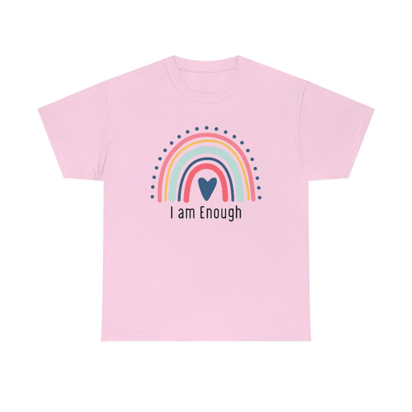 I am Enough Rainbow Cotton T-Shirt-T-Shirt-Printify-Light Pink-S-5.25designs-veteran-family business-florida-melbourne-orlando-knit-crochet-small business-