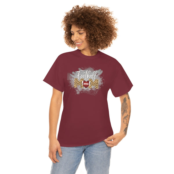 Paint Splash Leopard Print Football Mom Cotton T-Shirt-T-Shirt-Printify-5.25designs-veteran-family business-florida-melbourne-orlando-knit-crochet-small business-