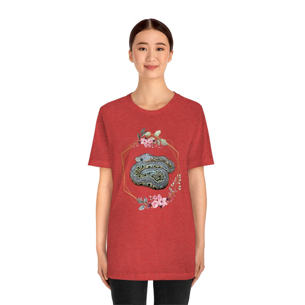 Ball Python Flower border shirt Unisex Jersey Short Sleeve Tee-T-Shirt-Printify-5.25designs-veteran-family business-florida-melbourne-orlando-knit-crochet-small business-