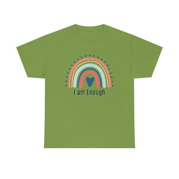 I am Enough Rainbow Cotton T-Shirt-T-Shirt-Printify-Kiwi-S-5.25designs-veteran-family business-florida-melbourne-orlando-knit-crochet-small business-