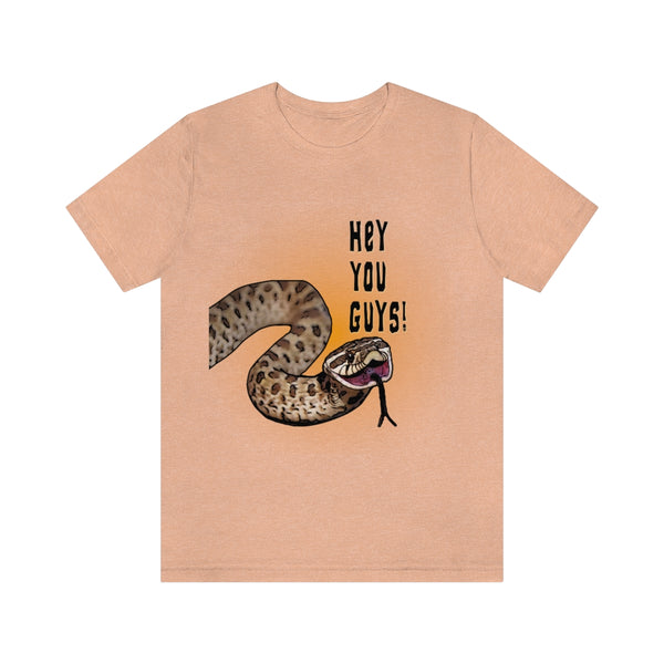 Hey You Guys! Unisex Jersey Short Sleeve Tee-T-Shirt-Printify-Heather Peach-S-5.25designs-veteran-family business-florida-melbourne-orlando-knit-crochet-small business-