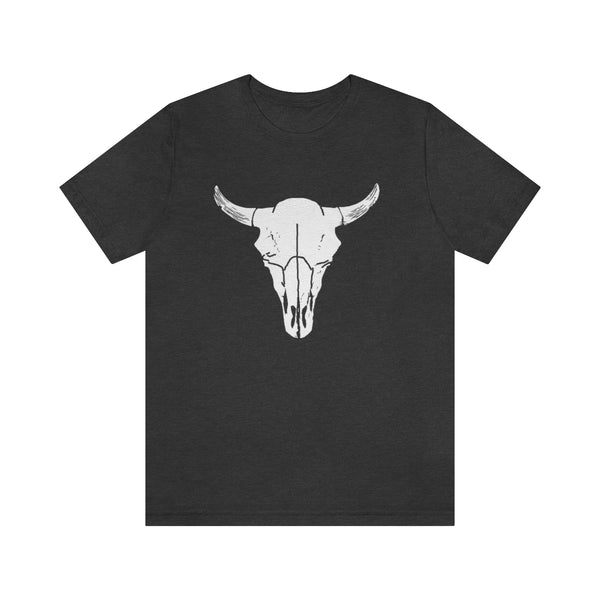 Bison Antiqus Skull Short Sleeve Tee-T-Shirt-Printify-Dark Grey Heather-S-5.25designs-veteran-family business-florida-melbourne-orlando-knit-crochet-small business-