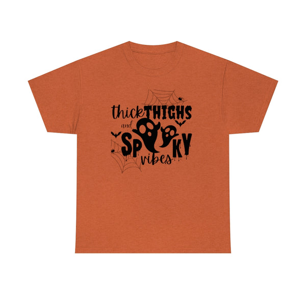 Thick Thighs and Spooky Ghost Vibes Cotton T-Shirt-T-Shirt-Printify-Antique Orange-S-5.25designs-veteran-family business-florida-melbourne-orlando-knit-crochet-small business-