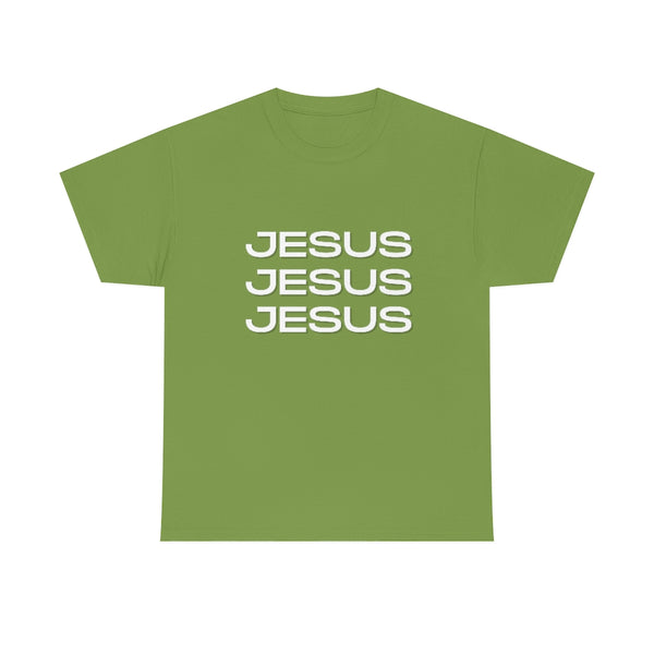 Jesus, Jesus, Jesus Cotton T-Shirt-T-Shirt-Printify-Kiwi-S-5.25designs-veteran-family business-florida-melbourne-orlando-knit-crochet-small business-