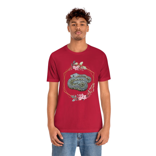 Ball Python Flower border shirt Unisex Jersey Short Sleeve Tee-T-Shirt-Printify-5.25designs-veteran-family business-florida-melbourne-orlando-knit-crochet-small business-