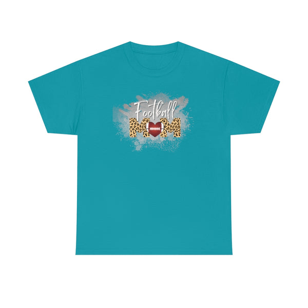 Paint Splash Leopard Print Football Mom Cotton T-Shirt-T-Shirt-Printify-Tropical Blue-S-5.25designs-veteran-family business-florida-melbourne-orlando-knit-crochet-small business-