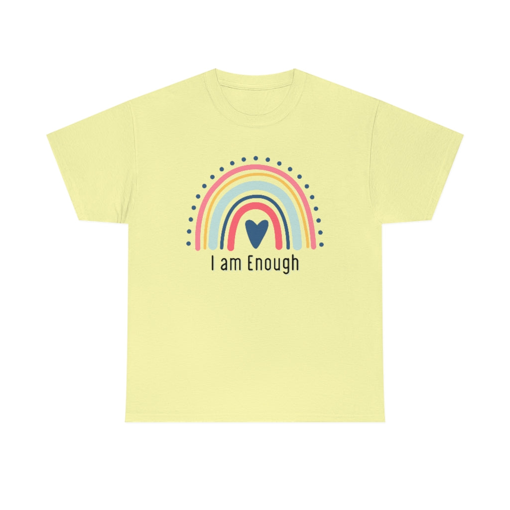 I am Enough Rainbow Cotton T-Shirt-T-Shirt-Printify-Cornsilk-S-5.25designs-veteran-family business-florida-melbourne-orlando-knit-crochet-small business-