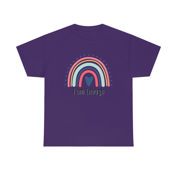 I am Enough Rainbow Cotton T-Shirt-T-Shirt-Printify-Purple-S-5.25designs-veteran-family business-florida-melbourne-orlando-knit-crochet-small business-