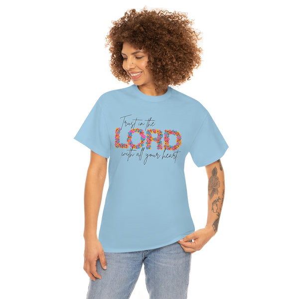 Bright Floral Trust in the Lord Cotton T-Shirt-T-Shirt-Printify-5.25designs-veteran-family business-florida-melbourne-orlando-knit-crochet-small business-