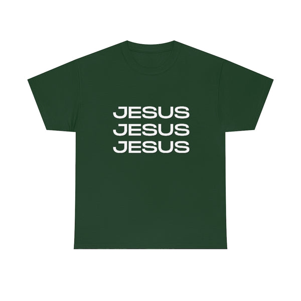 Jesus, Jesus, Jesus Cotton T-Shirt-T-Shirt-Printify-Forest Green-S-5.25designs-veteran-family business-florida-melbourne-orlando-knit-crochet-small business-