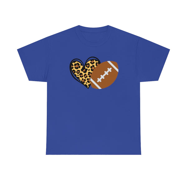 Leopard Print Heart Football Cotton T-Shirt-T-Shirt-Printify-Cobalt-M-5.25designs-veteran-family business-florida-melbourne-orlando-knit-crochet-small business-