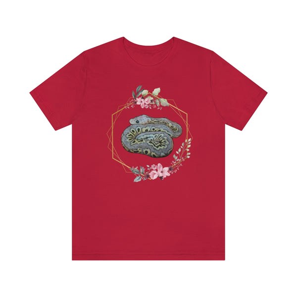 Ball Python Flower border shirt Unisex Jersey Short Sleeve Tee-T-Shirt-Printify-Red-S-5.25designs-veteran-family business-florida-melbourne-orlando-knit-crochet-small business-