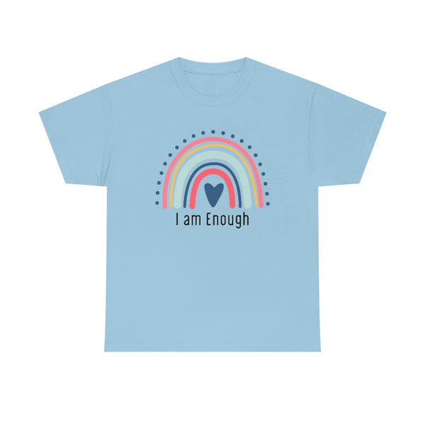 I am Enough Rainbow Cotton T-Shirt-T-Shirt-Printify-Light Blue-S-5.25designs-veteran-family business-florida-melbourne-orlando-knit-crochet-small business-