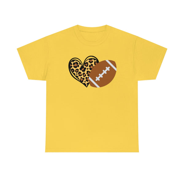 Leopard Print Heart Football Cotton T-Shirt-T-Shirt-Printify-Daisy-S-5.25designs-veteran-family business-florida-melbourne-orlando-knit-crochet-small business-
