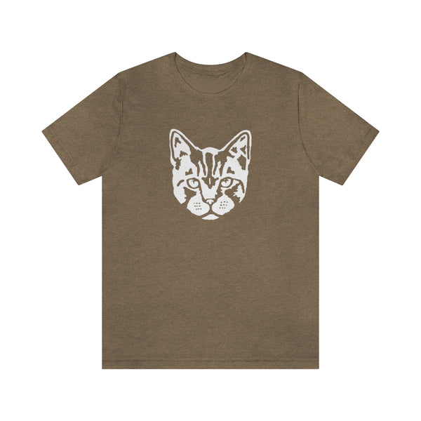 Cat Face Short Sleeve Tee-T-Shirt-Printify-Heather Olive-S-5.25designs-veteran-family business-florida-melbourne-orlando-knit-crochet-small business-