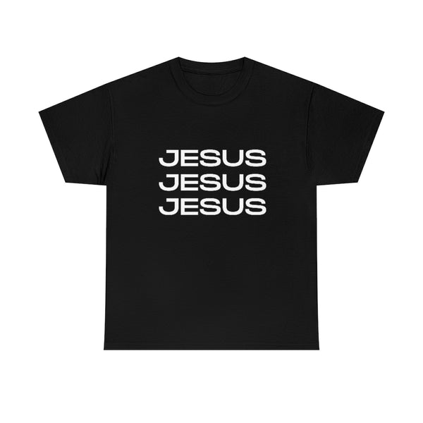 Jesus, Jesus, Jesus Cotton T-Shirt-T-Shirt-Printify-Black-S-5.25designs-veteran-family business-florida-melbourne-orlando-knit-crochet-small business-