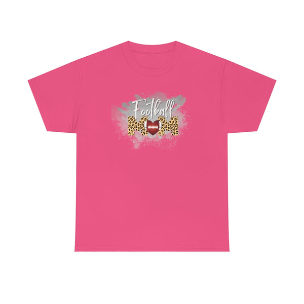 Paint Splash Leopard Print Football Mom Cotton T-Shirt-T-Shirt-Printify-Safety Pink-S-5.25designs-veteran-family business-florida-melbourne-orlando-knit-crochet-small business-