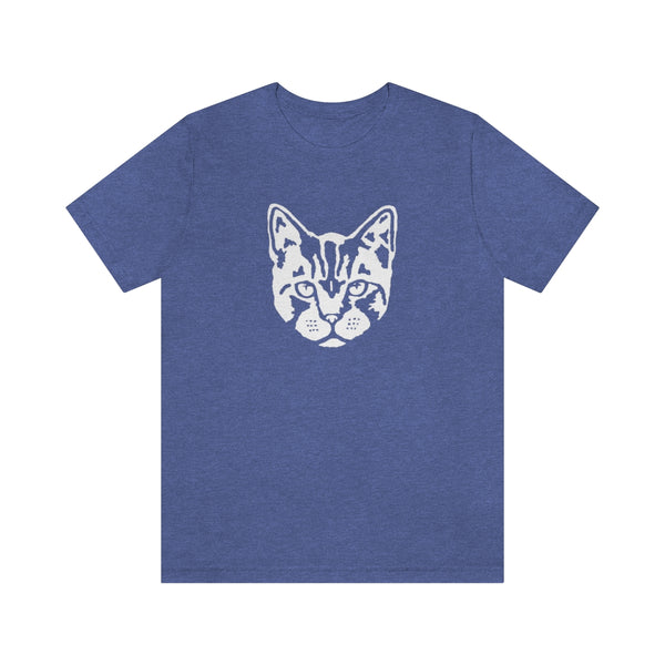 Cat Face Short Sleeve Tee-T-Shirt-Printify-Heather True Royal-S-5.25designs-veteran-family business-florida-melbourne-orlando-knit-crochet-small business-