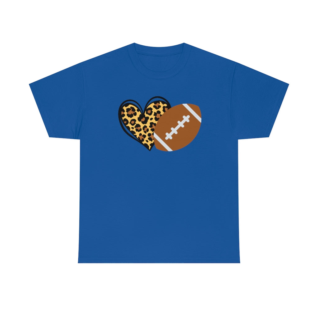 Leopard Print Heart Football Cotton T-Shirt-T-Shirt-Printify-Royal-S-5.25designs-veteran-family business-florida-melbourne-orlando-knit-crochet-small business-
