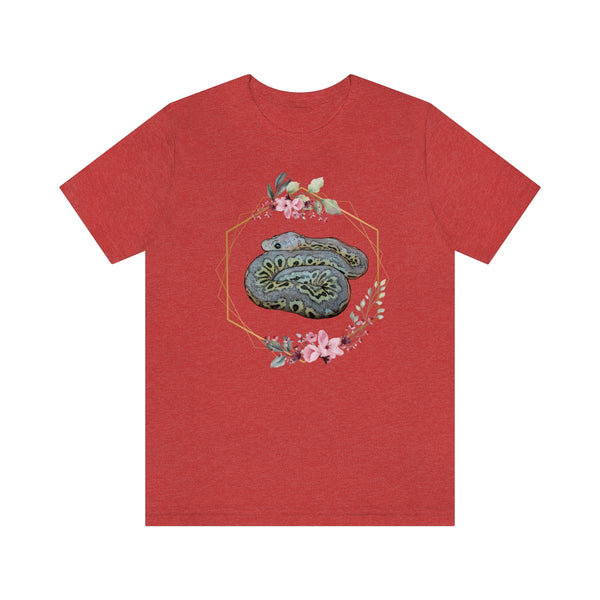 Ball Python Flower border shirt Unisex Jersey Short Sleeve Tee-T-Shirt-Printify-Heather Red-S-5.25designs-veteran-family business-florida-melbourne-orlando-knit-crochet-small business-