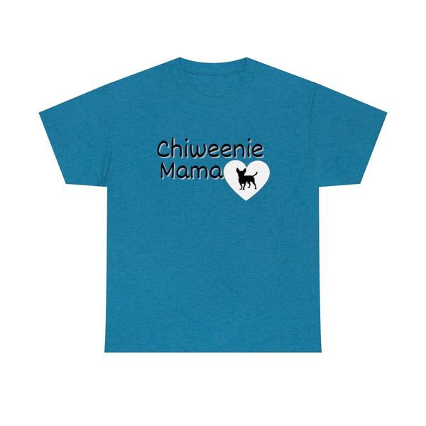 Chiweenie Mom Small Heart Cotton T-Shirt-T-Shirt-Printify-Antique Sapphire-S-5.25designs-veteran-family business-florida-melbourne-orlando-knit-crochet-small business-