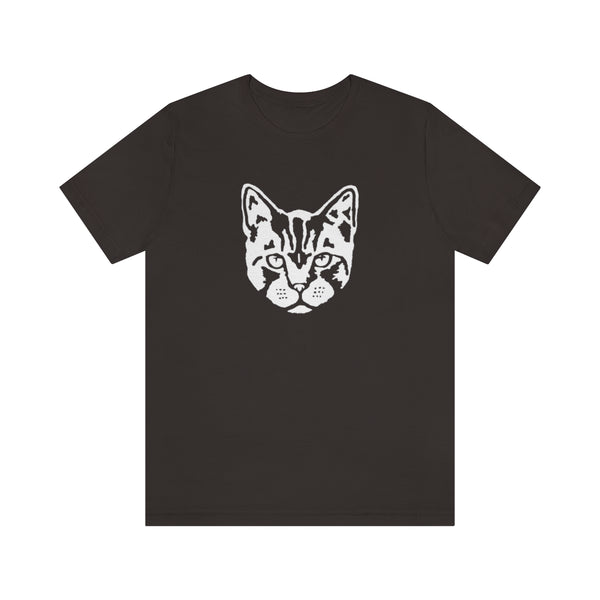 Cat Face Short Sleeve Tee-T-Shirt-Printify-Brown-S-5.25designs-veteran-family business-florida-melbourne-orlando-knit-crochet-small business-