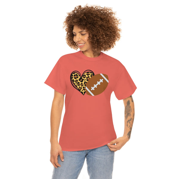 Leopard Print Heart Football Cotton T-Shirt-T-Shirt-Printify-5.25designs-veteran-family business-florida-melbourne-orlando-knit-crochet-small business-