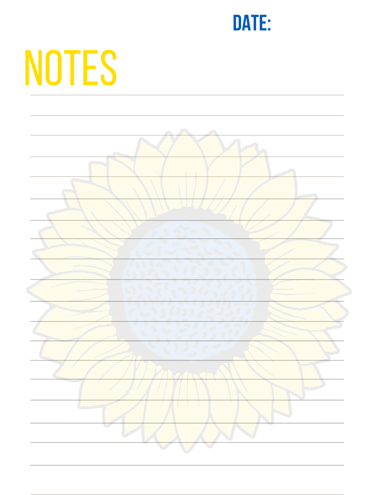 Blue and Yellow Sunflower Notes Sheet-Calendars, Organizers & Planners-5.25 Designs-5.25designs-veteran-family business-florida-melbourne-orlando-knit-crochet-small business-