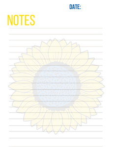 Blue and Yellow Sunflower Notes Sheet-Calendars, Organizers & Planners-5.25 Designs-5.25designs-veteran-family business-florida-melbourne-orlando-knit-crochet-small business-