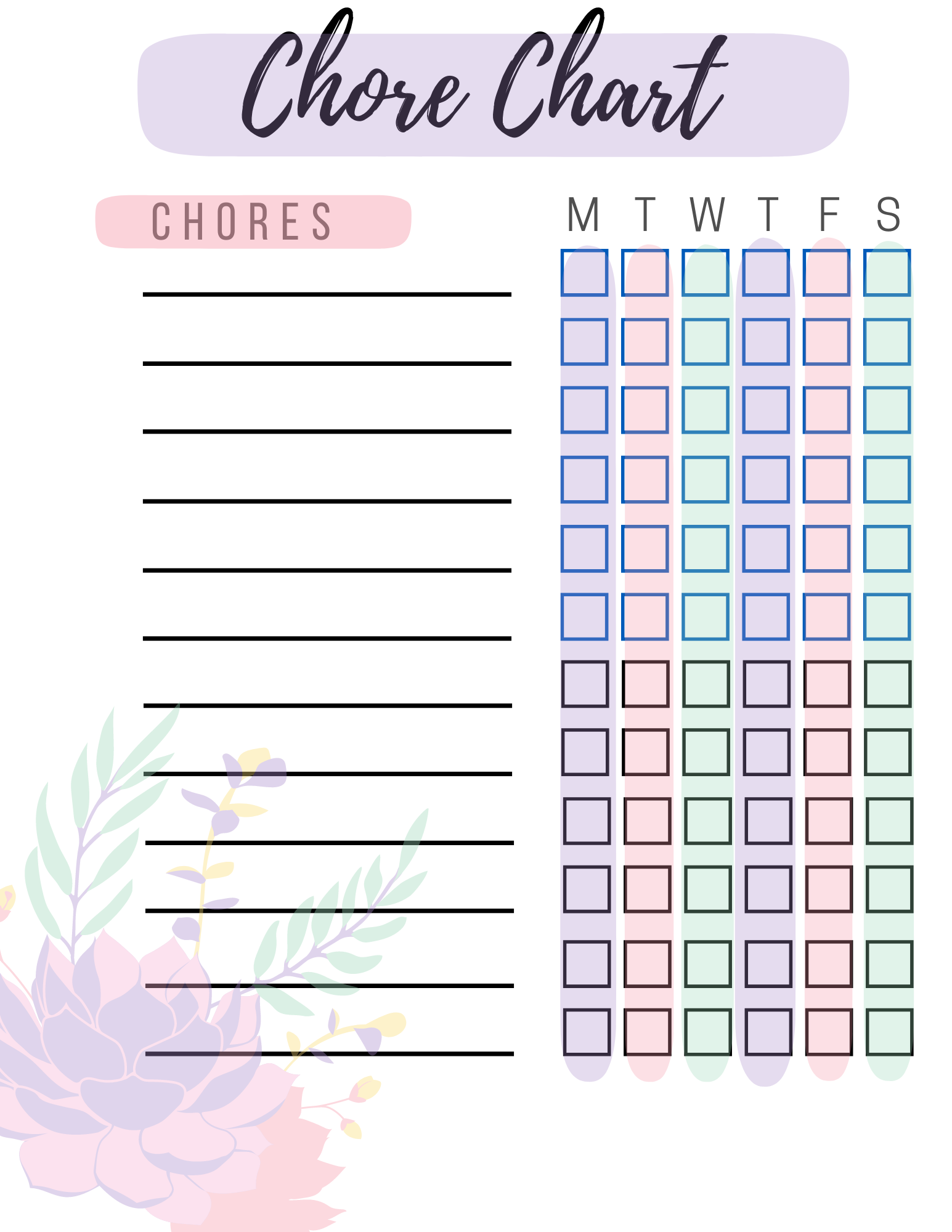 Free Weekly Chore Chart Printable