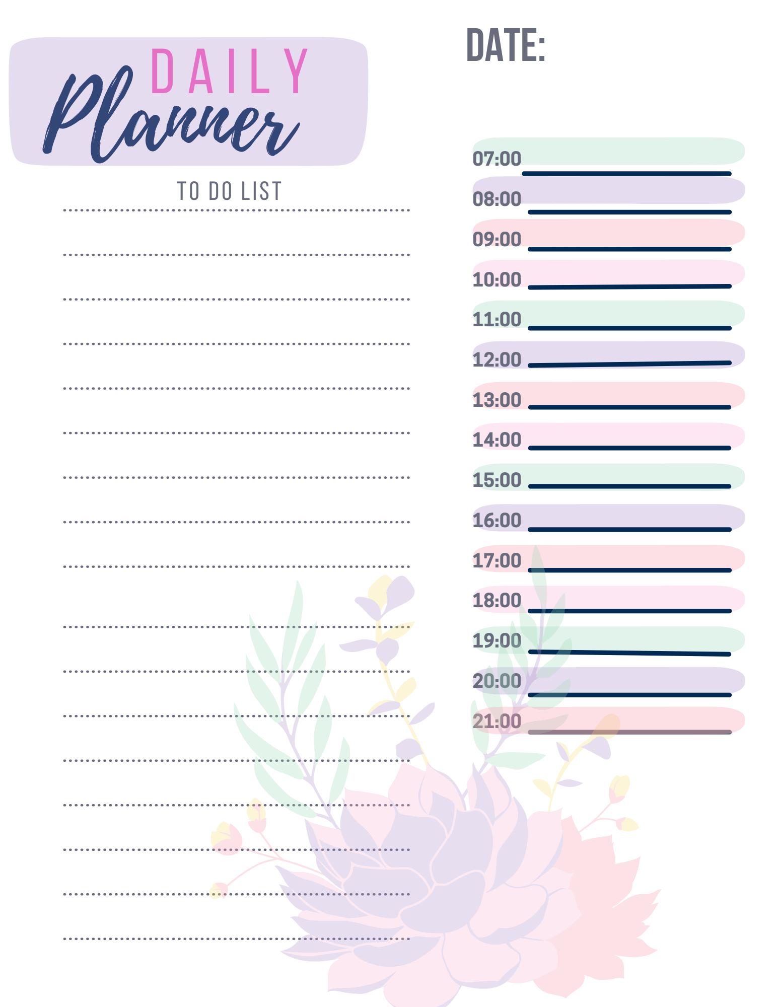 Pink and Purple Succulent Daily Planning Sheet Digital Download-Calendars, Organizers & Planners-5.25 Designs-5.25designs-veteran-family business-florida-melbourne-orlando-knit-crochet-small business-