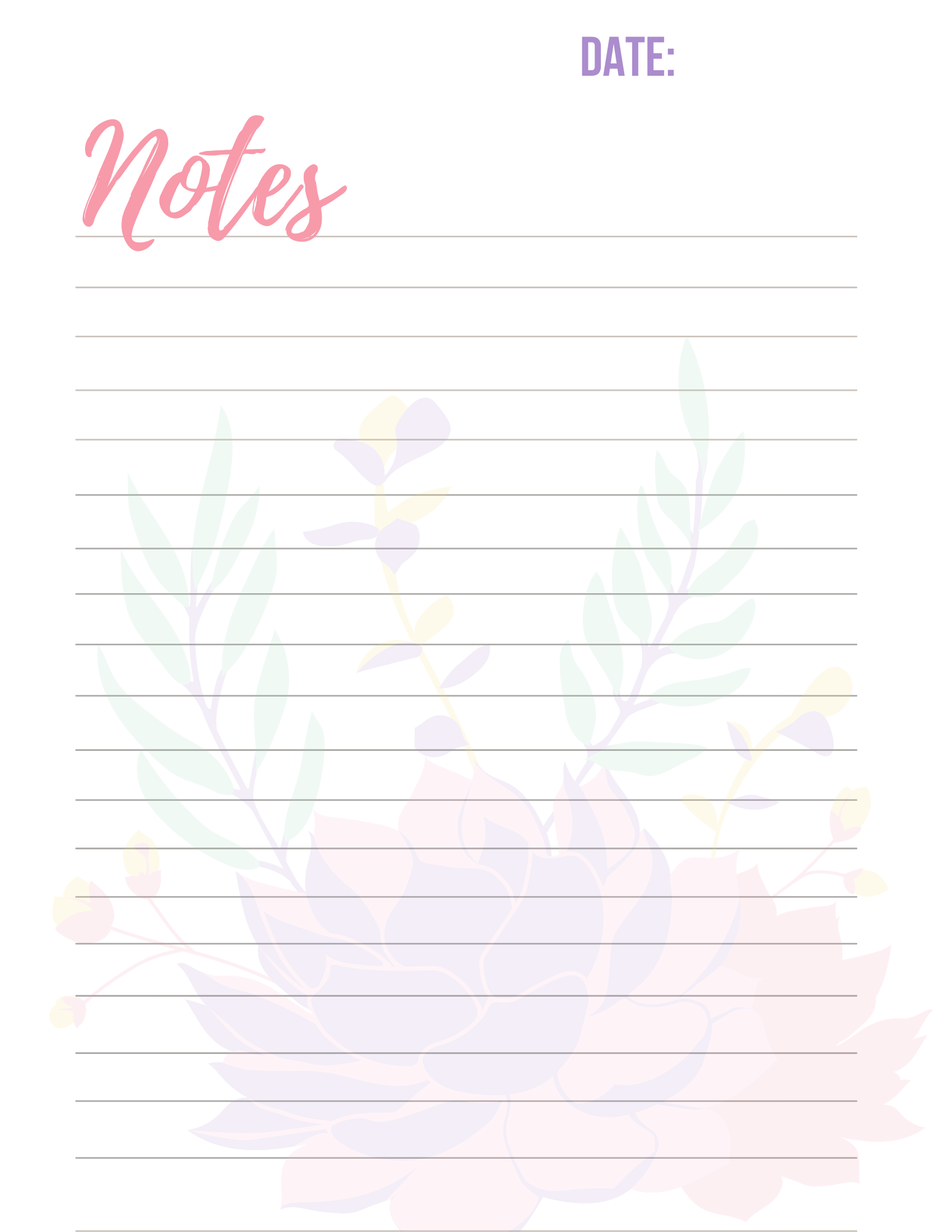 Pink and Purple Succulent Blank Notes Page Digital Download-Calendars, Organizers & Planners-5.25 Designs-5.25designs-veteran-family business-florida-melbourne-orlando-knit-crochet-small business-