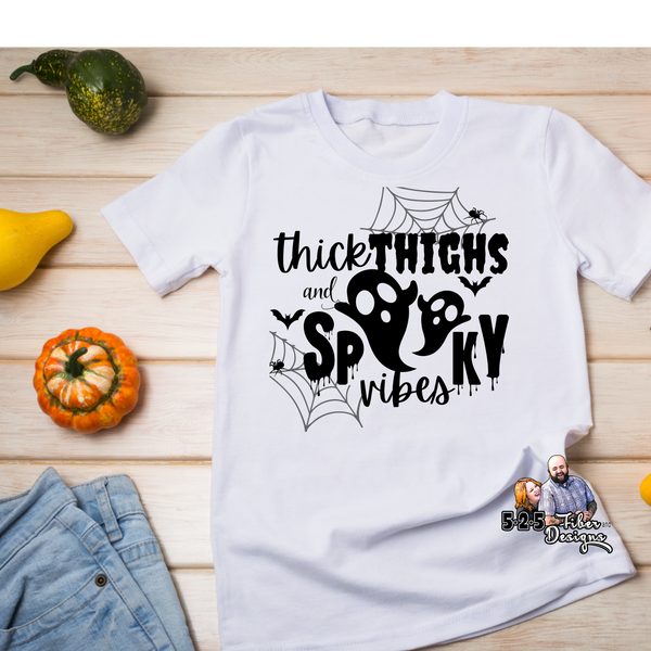 Thick Thighs and Spooky Ghost Vibes Cotton T-Shirt-T-Shirt-Printify-5.25designs-veteran-family business-florida-melbourne-orlando-knit-crochet-small business-