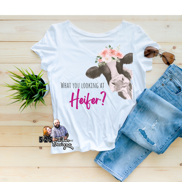 What You Looking At Heifer? Cow Cotton TShirt-T-Shirt-Printify-5.25designs-veteran-family business-florida-melbourne-orlando-knit-crochet-small business-