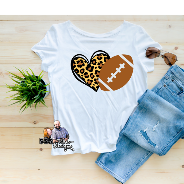 Leopard Print Heart Football Cotton T-Shirt-T-Shirt-Printify-5.25designs-veteran-family business-florida-melbourne-orlando-knit-crochet-small business-