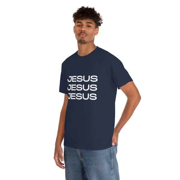 Jesus, Jesus, Jesus Cotton T-Shirt-T-Shirt-Printify-5.25designs-veteran-family business-florida-melbourne-orlando-knit-crochet-small business-