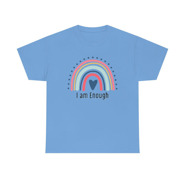 I am Enough Rainbow Cotton T-Shirt-T-Shirt-Printify-Carolina Blue-S-5.25designs-veteran-family business-florida-melbourne-orlando-knit-crochet-small business-