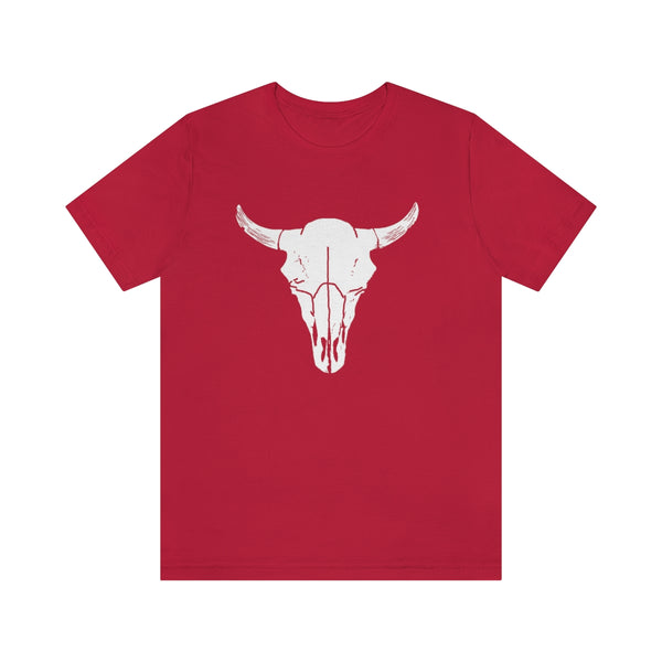 Bison Antiqus Skull Short Sleeve Tee-T-Shirt-Printify-Red-S-5.25designs-veteran-family business-florida-melbourne-orlando-knit-crochet-small business-