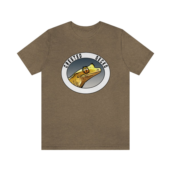 Crested Gecko Short Sleeve Tee-T-Shirt-Printify-Heather Olive-S-5.25designs-veteran-family business-florida-melbourne-orlando-knit-crochet-small business-