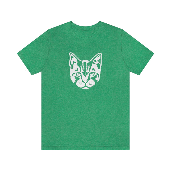 Cat Face Short Sleeve Tee-T-Shirt-Printify-Heather Kelly-S-5.25designs-veteran-family business-florida-melbourne-orlando-knit-crochet-small business-