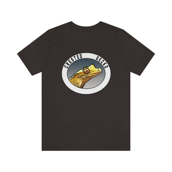 Crested Gecko Short Sleeve Tee-T-Shirt-Printify-Brown-S-5.25designs-veteran-family business-florida-melbourne-orlando-knit-crochet-small business-