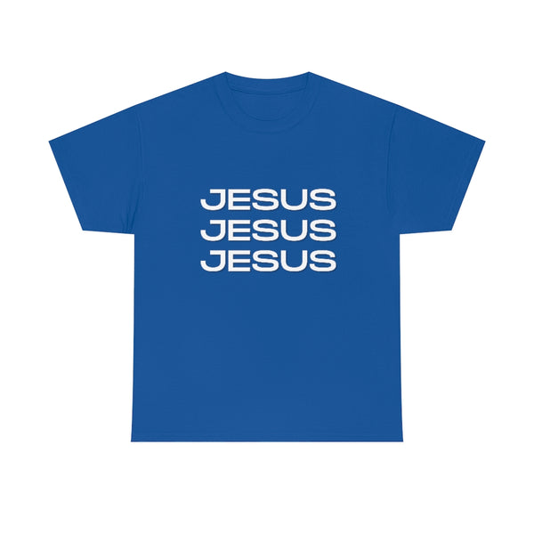 Jesus, Jesus, Jesus Cotton T-Shirt-T-Shirt-Printify-Royal-S-5.25designs-veteran-family business-florida-melbourne-orlando-knit-crochet-small business-